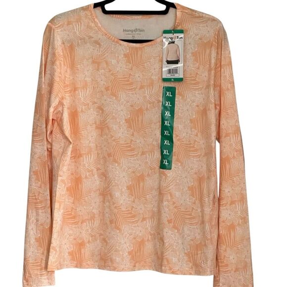 Hang Ten Women's XL Orange Floral Long Sleeve Top UPF 50+ Quick Dry - Picture 2 of 7